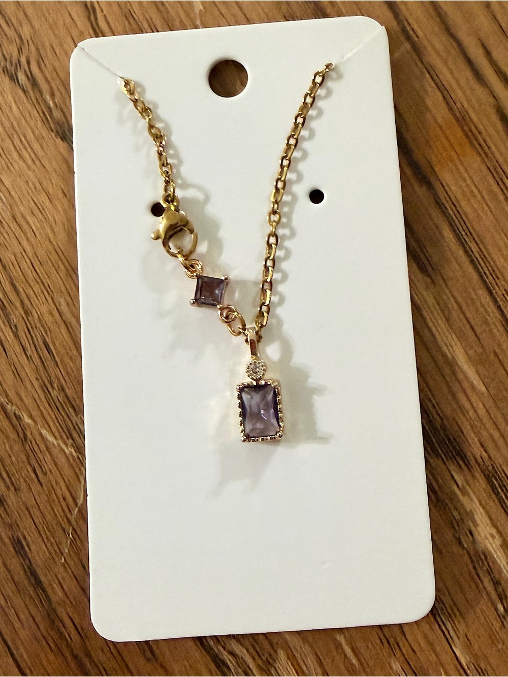 Gold Chain Necklace with Purple Stone Pendant - Women Jewelry